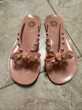 BCBGeneration Pink Studded Bow Jelly Sandals